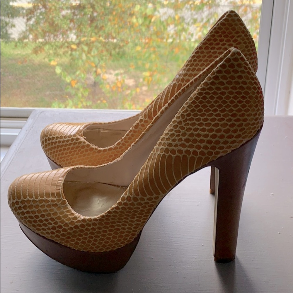 Mustard snake skin platform shoes
